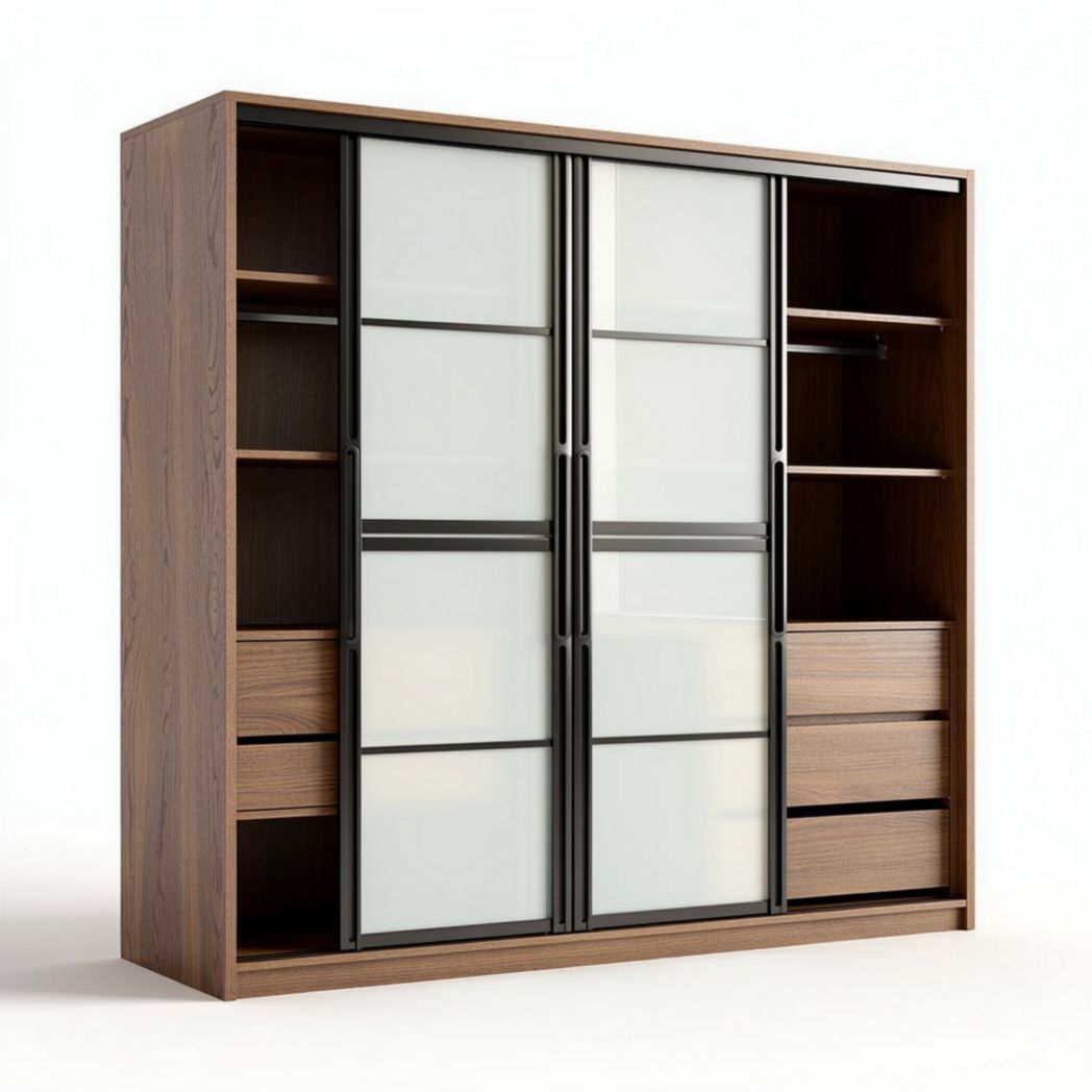 Wooden storage cabinet with sliding doors and shelves 180 x 45 x 210cm