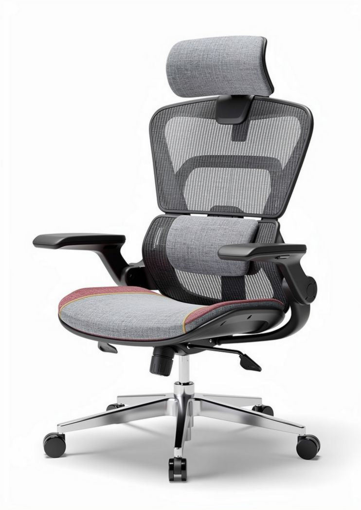 Ergonomic office chair with adjustable headrest and lumbar support gray fabric 60 x 60 x 120cm