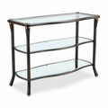 Glass top console table with metal frame two shelves 90 x 40 x 75cm