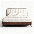 Upholstered bed frame with wooden base and headboard in cream color 210 x 180 x 100cm