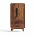 Wooden storage cabinet with intricate design featuring two drawers and brass handles 80 x 40 x 150cm
