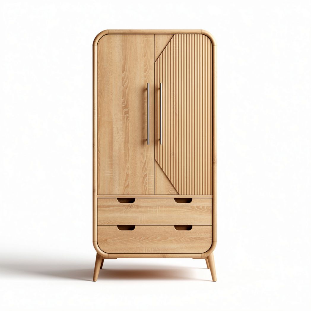 Wooden wardrobe with drawers and a stylish ribbed design 80 x 40 x 180cm