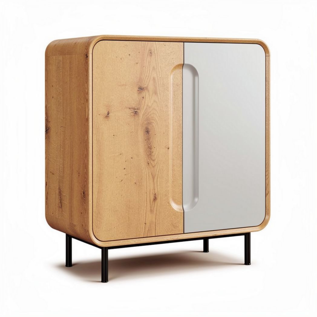 Wooden storage cabinet with white doors and black metal legs 80 x 40 x 80cm