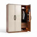 Wooden wardrobe with cream doors and interior lighting 150 x 100 x 200cm