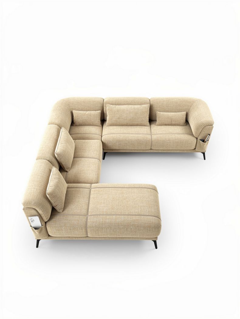 L-shaped sectional sofa with fabric upholstery and adjustable back pillows 250 x 250 x 80cm