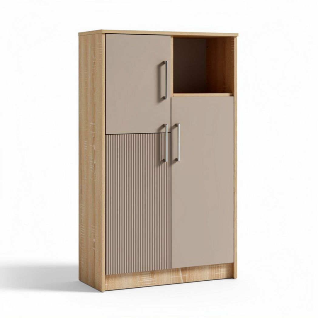 Wooden storage cabinet with two doors and one open shelf 80 x 40 x 120cm beige color