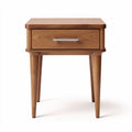 Wooden nightstand with one drawer and tapered legs in walnut finish