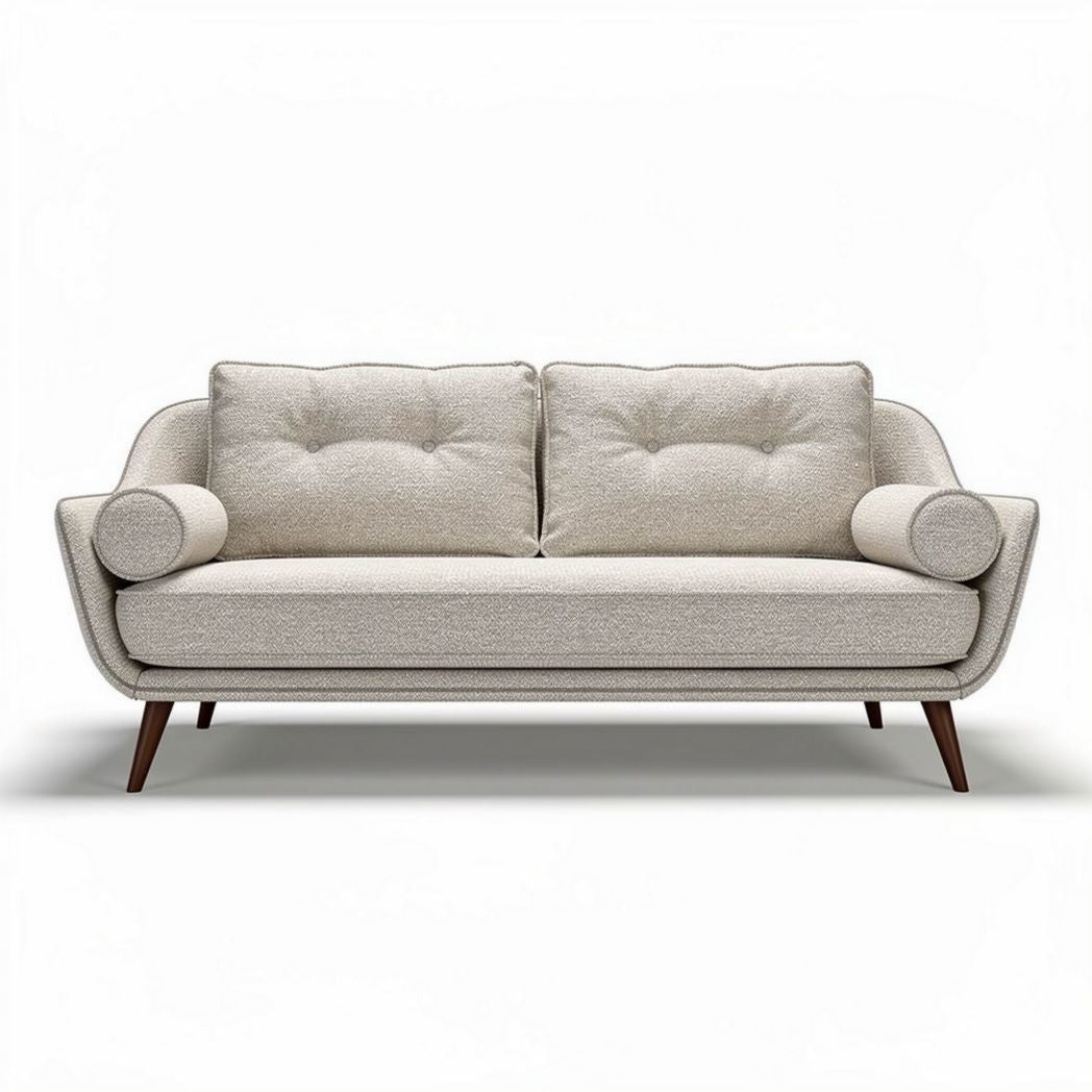 Fabric sofa with tufted design and wooden legs 180 x 90 x 80cm cream color