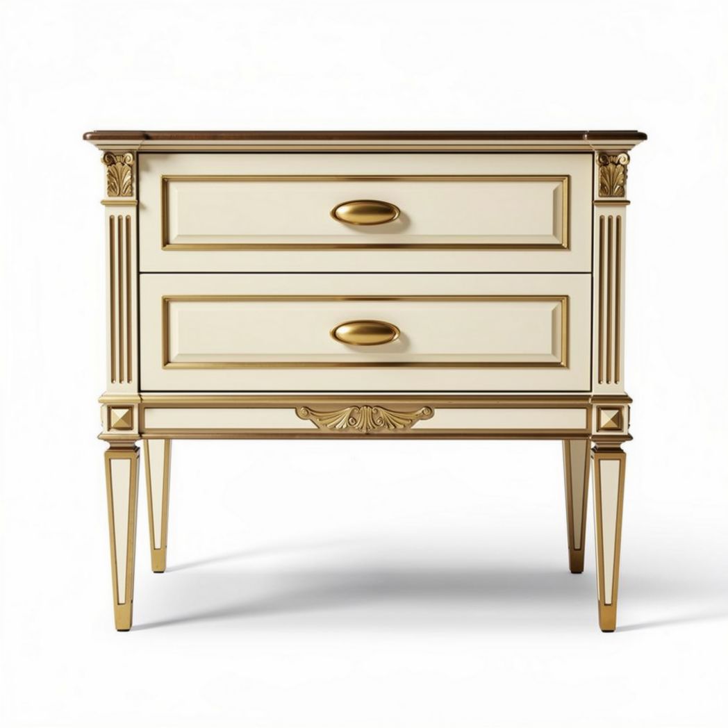 White nightstand with two drawers and gold accents 50 x 40 x 60cm