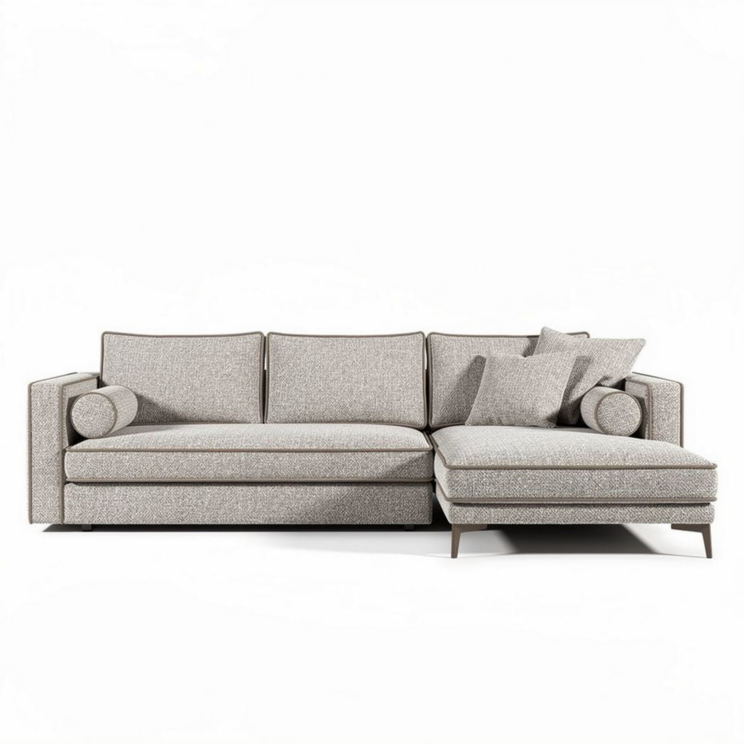 Textured fabric sectional sofa with removable cushions in light gray 240 x 90 x 85cm