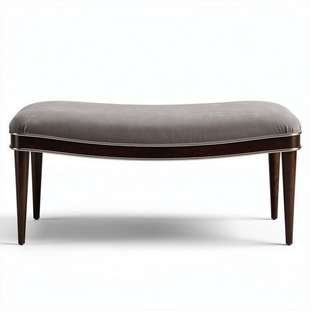 Upholstered bench in gray fabric with walnut finish 100 x 60 x 40cm