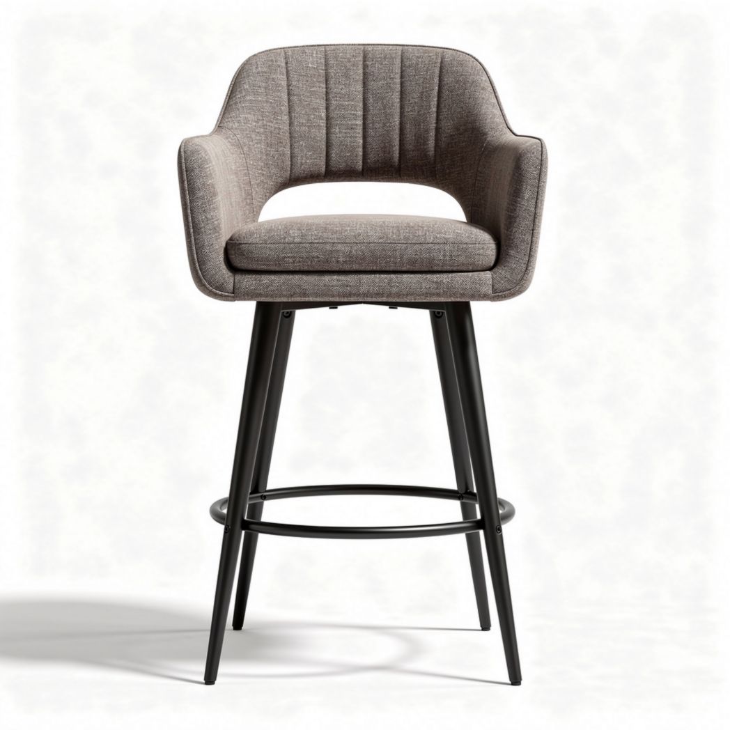 Bar height stool with padded fabric seat and metal legs in gray 50 x 50 x 100cm